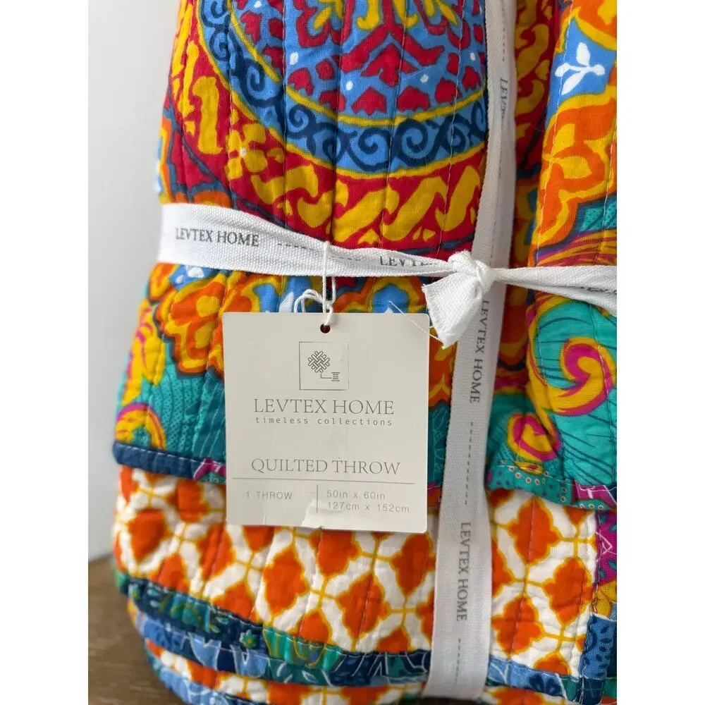 Levtex Home Quilted Throw Blanket 50x60 Multicolor Boho Medallion Cotton